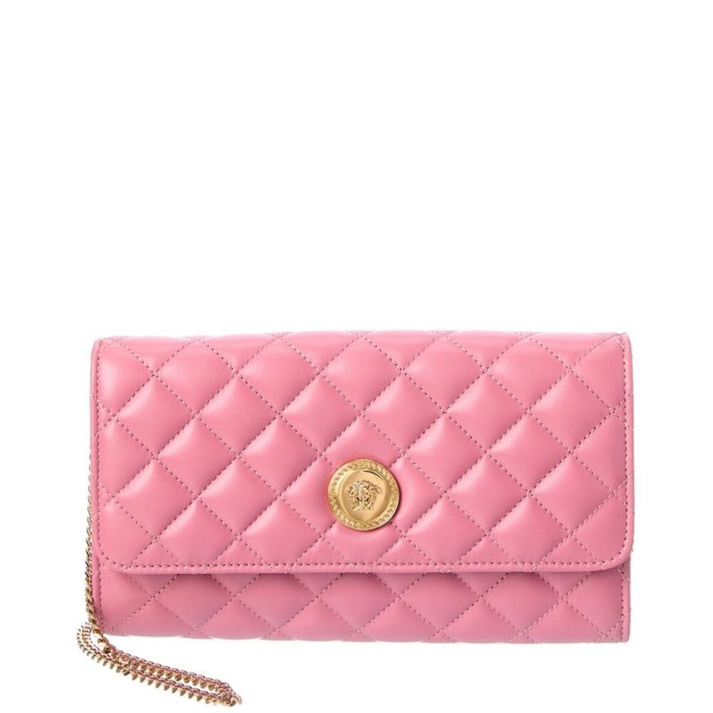 Versace Iconic Leather Wallet On Chain, Pink